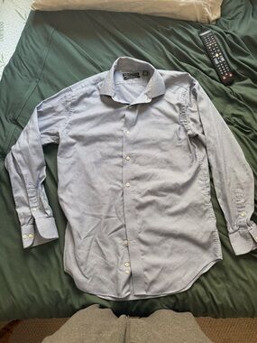 Saks Fifth Avenue Men's Light Blue Micro-Pattern Dress Shirt